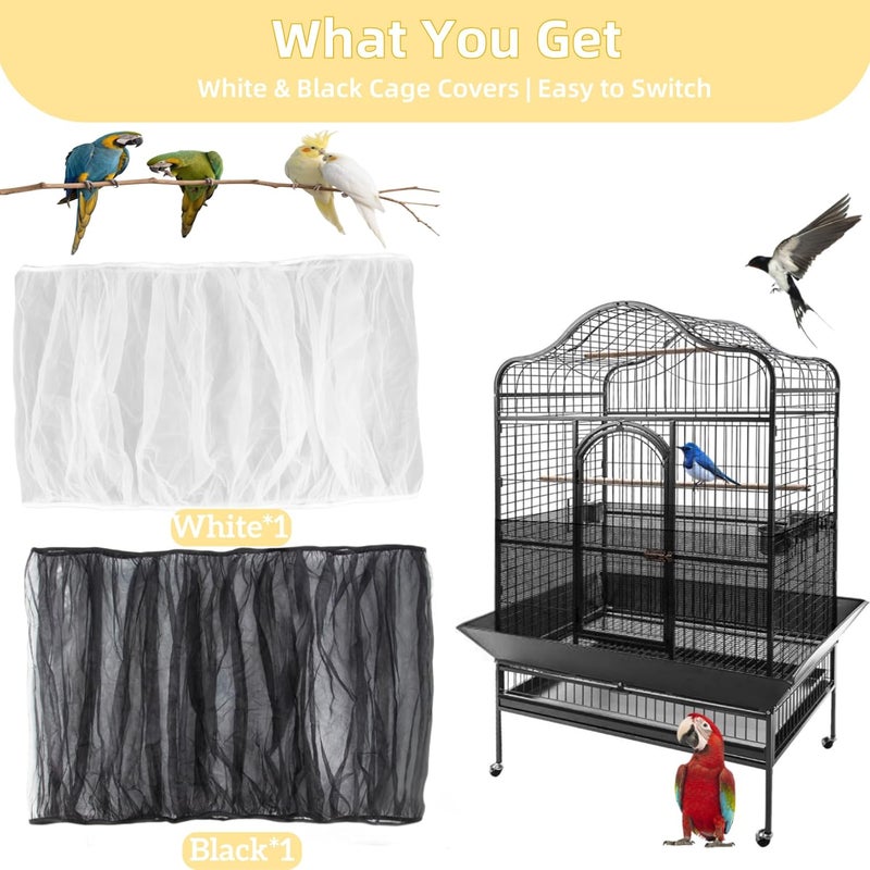 Rainflow 2 Pcs Bird Cage Cover - Bird Cage Seed Catcher Bird Net Bird Cage Skirt Nylon Nesh Bird Cage Net for Round Square Canary Parakeet Cockatiel Pigeon Budgie Quail Large Tall Big Bird Cage - Image 2